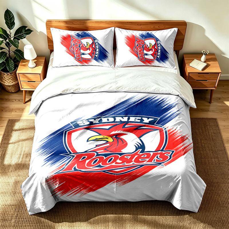 Sydney Roosters (1) 3pc set suitable for master bedrooms soft and comfortable an ideal gift for family and friends Includes one duvet cover and two pi
