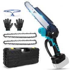 Batteridriven motorsåg kompatibel med Makita 18 V batteri, 8 tums borstlös digital display, elmotorsåg med kedja, handskar, skyddsglasögon och resväskor, handmotorsåg för trädgrenar och