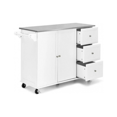 Køkkenø på hjul i MDF og rustfri stål H91,5 x B113,5 - 135 x D45,5 cm - Hvid/Stål