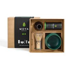 Ekologiskt Moya Matcha Grönt Te Set | 30g Traditionell Klass (I & II) Förpackning + Skål + Visp + Hållare + Sked | Traditionell Ceremoniell Klass Pulver Komplett Förberedelse-Set Present