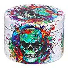 Spespo Large Skull Grinder krossare 63 mm (2,5 tum), zinklegering, 4 delar, kryddkvarn för örter, blommor, kryddor med fröskrapa (dödskallemönster)