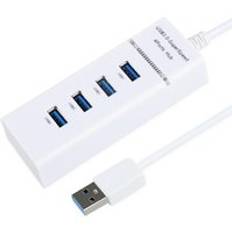 4 portar usb 3.0 hub hub multi usb splitter expander flera usb 3 hab på/av strömbrytare ac adapter kabel splitter för pc laptop - Vit