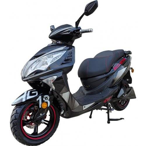 Elmoped 2000W | 72V 20Ah litiumbatteri | Upp till 45 km/h | Moped klass I | Räckvidd 50 km | Svart med röda detaljer