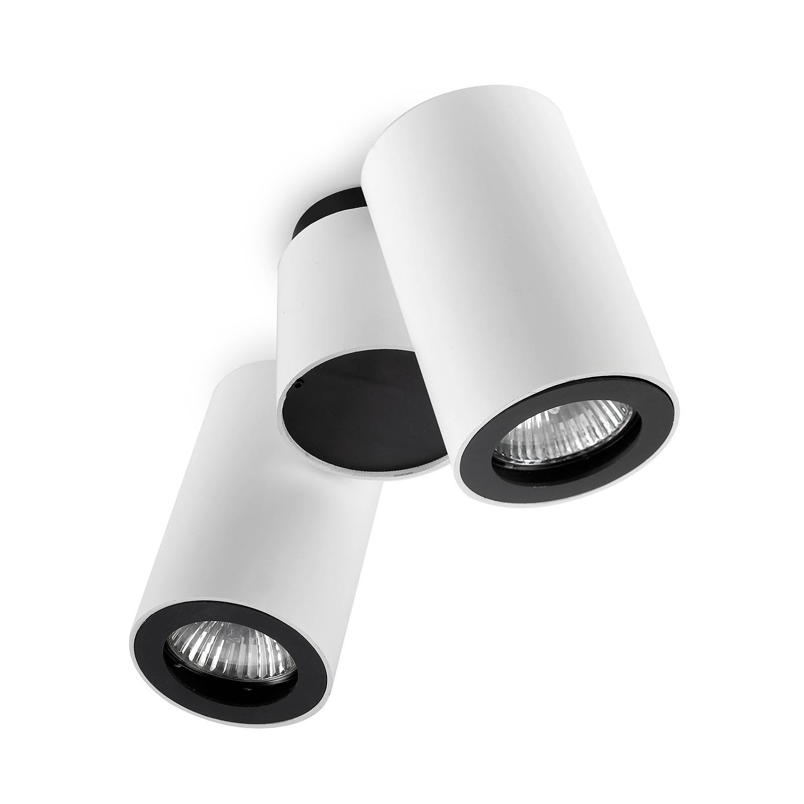 LEDS-C4 Pipe takspot 2 lampor vit-svart Pipe, dimbar, Vitt / opal, Vardagsrum / matsal, Aluminium / grå / zink, Modern, Halogen spots