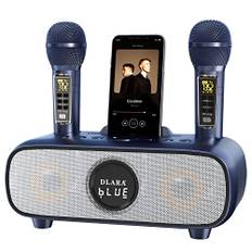 Upgrade Karaoke Maschine für Erwachsene und Kinder, tragbares Bluetooth 2 UHF drahtloses Karaoke Mikrofon mit Halterung/USB/TF-Karte/AUX-in, PA-Lautsprechersystem für draußen/drinnen-Blau