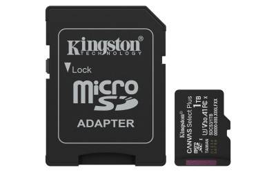 Micro Secure Digital SDXC 1 TB Kingston Canvas Select Plus Gen3, 150 MB/sek läs, Class 10, A1, UHS-I U1, inkl. SD-adapter