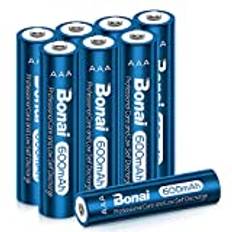 BONAI AAA Batteri, 600mAh Ni-MH Solbatterier för Solcellslampor, Låg Självurladdning AAA Uppladdningsbara Batterier, 8 Paket