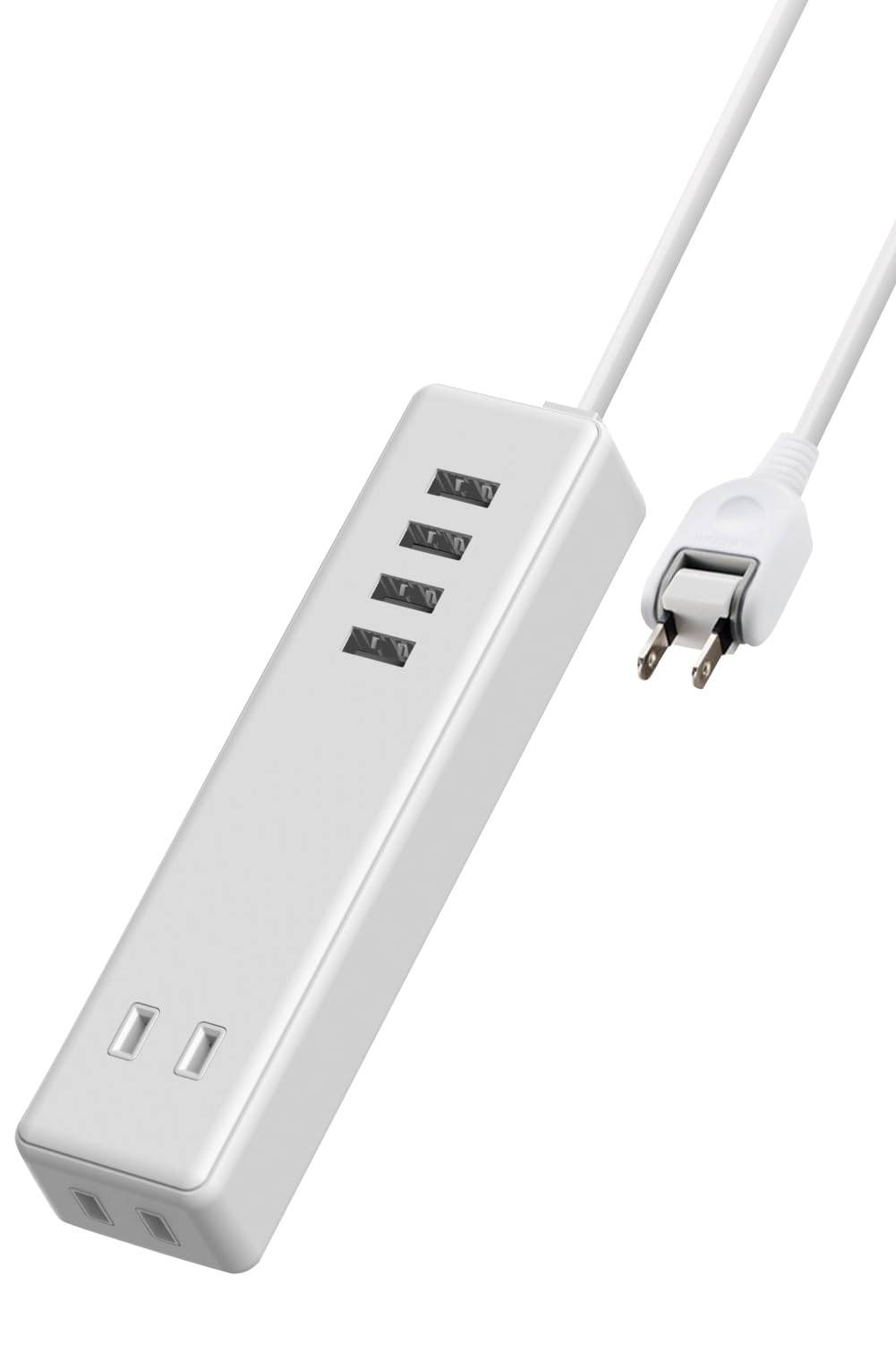 ELECOM Power Strip, USB Strip, 3.4A (4 USB Ports, 2 Outlets), 1.5m, White, ECT-0415WH
