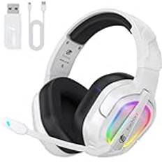 Fachixy FC200 trådlöst spelheadset för PS5-2,4 GHz USB-matningsbara hörlurar med mikrofon - 3D Stereo Bluetooth-headset med 50 timmars batteritid, för PS4, PC, Mac, Switch, Mobil, vit-svart