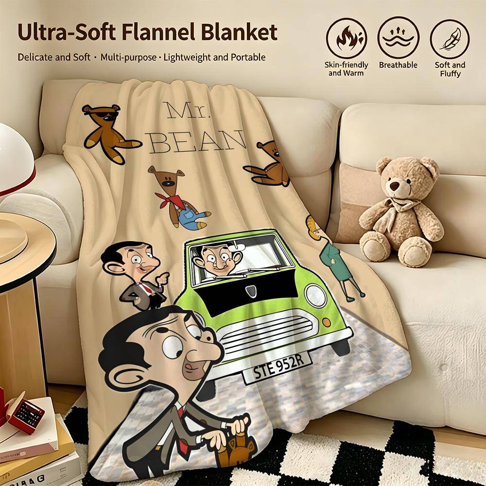 komedi M-Mr Bean-n Kasta Varm Mjuk Flanellfilt, Mångsidig för Soffa Säng Camping Resa Vilopaus black