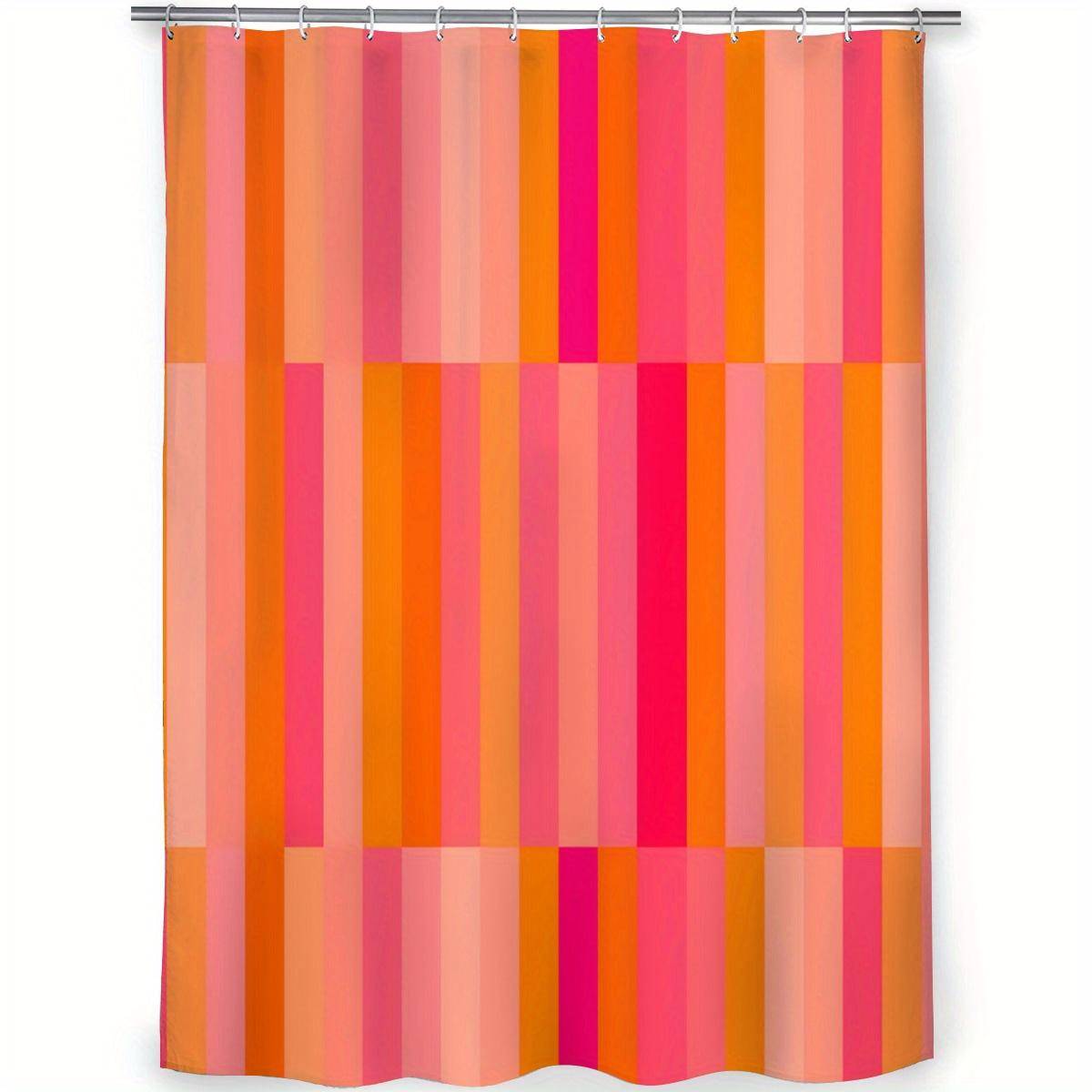 Sommar Rosa & Orange Randig Duschdraperi – Livfull Geometrisk Design, Lätt att Rengöra, Inkluderar Krokar, Semester Badrumsdekoration