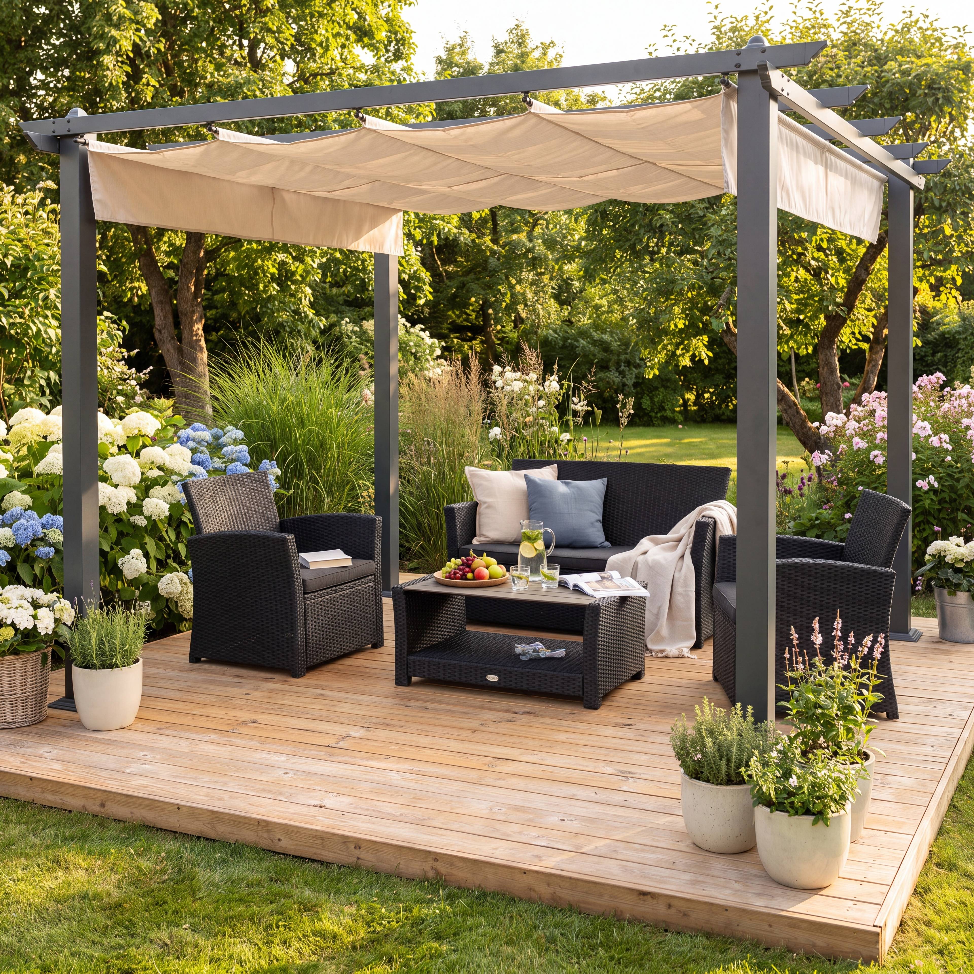 Pergola med tak 3x3 m aluminium - Solskydd & draganordning
