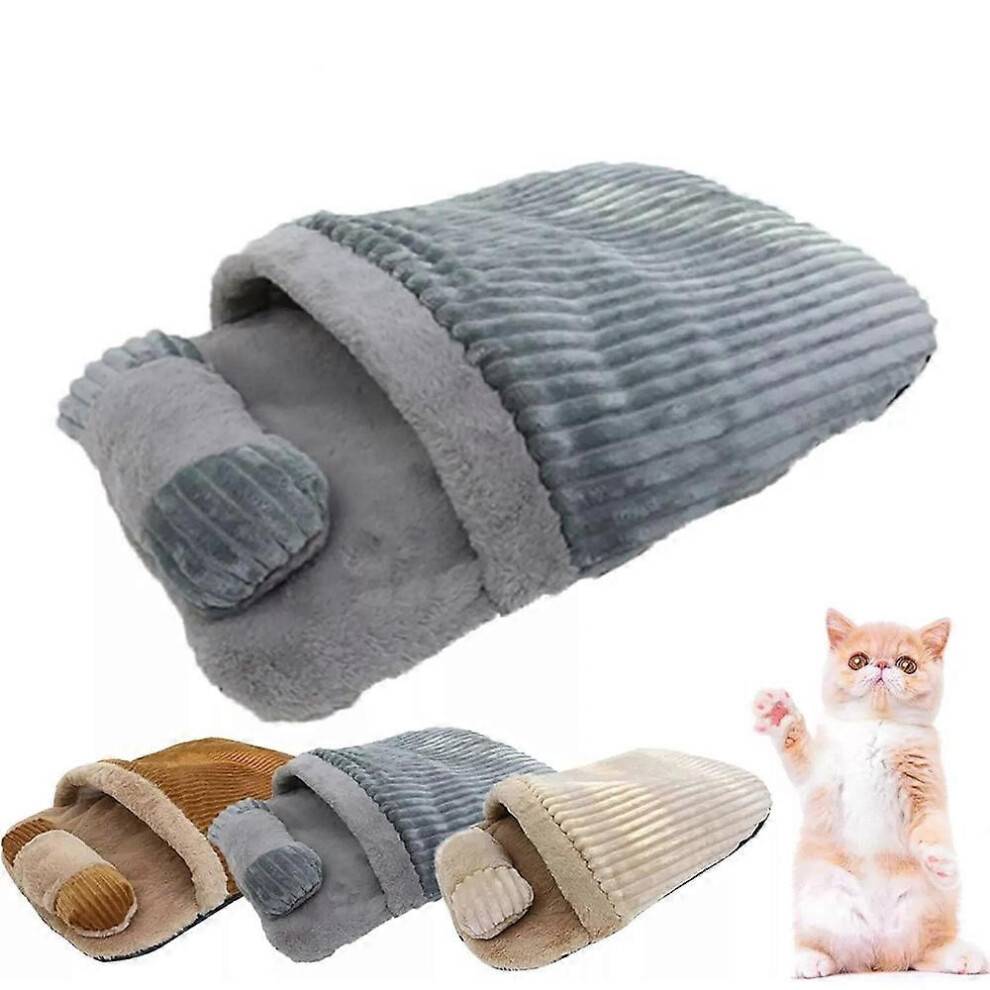 (Grey) Cat Winter Sleeping Bag for Indoor Cats, 360wrap Comfortable Pet Snuggle Sack