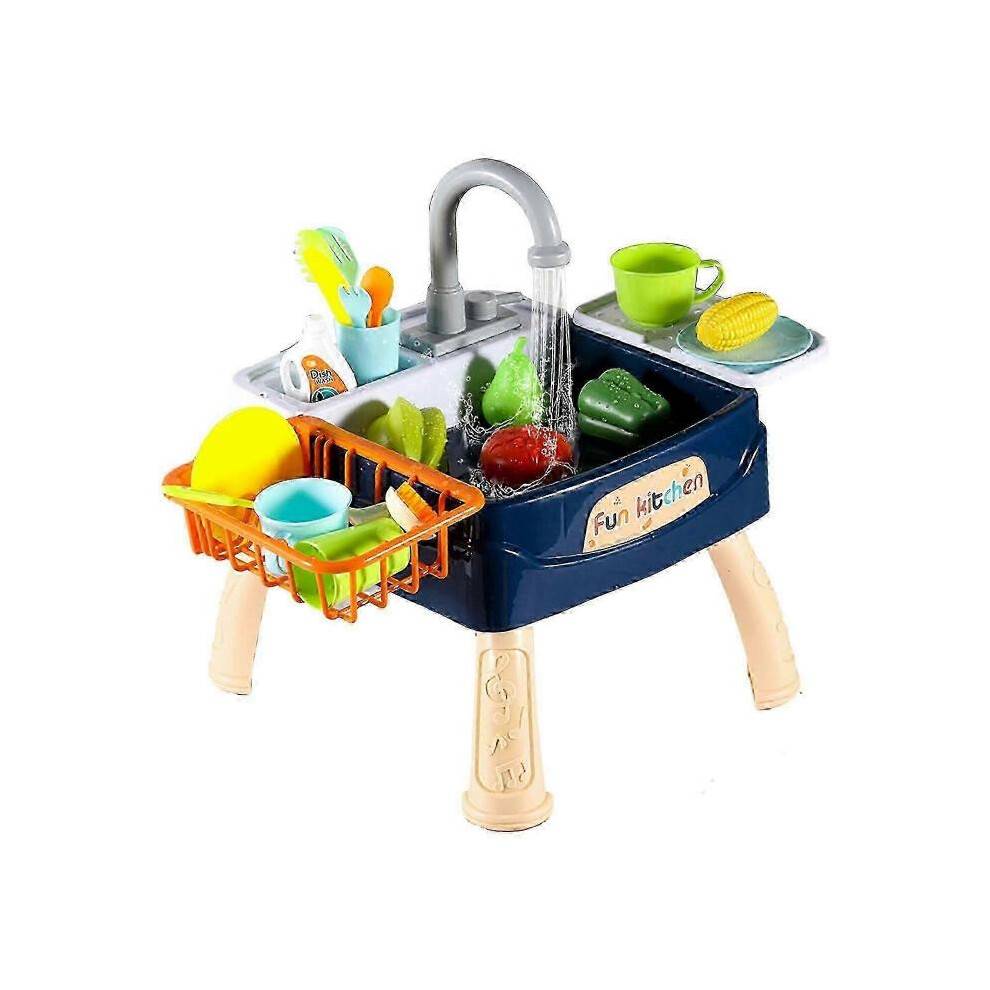 (blue) Simulation Circulating Water Electric Wash Educational Kitchen Toy