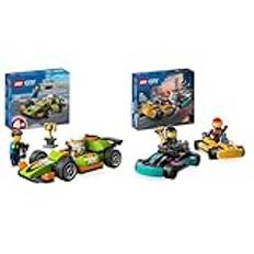 LEGO City Rennwagen, Spielzeug-Rennauto, klassischer Sportwagen & City Go-Karts mit Rennfahrern, Set mit 2 Rennfahrer-Minifiguren und Rennautos