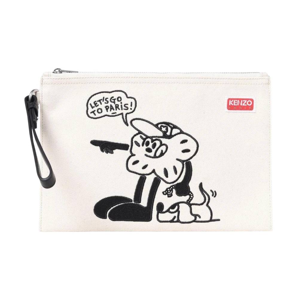 Kenzo Stilfuld tegneserie clutch taske - Tasker - Dame - Hvid - ONE SIZE - Uld