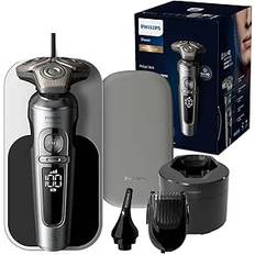 Philips Shaver S9000 Prestige Elektrisk rakapparat för våt- och torrakning med SkinIQ-teknik, laddningsplatta, nästrimmer, skäggstyler och rengöringspodd (modell SP9885/35)
