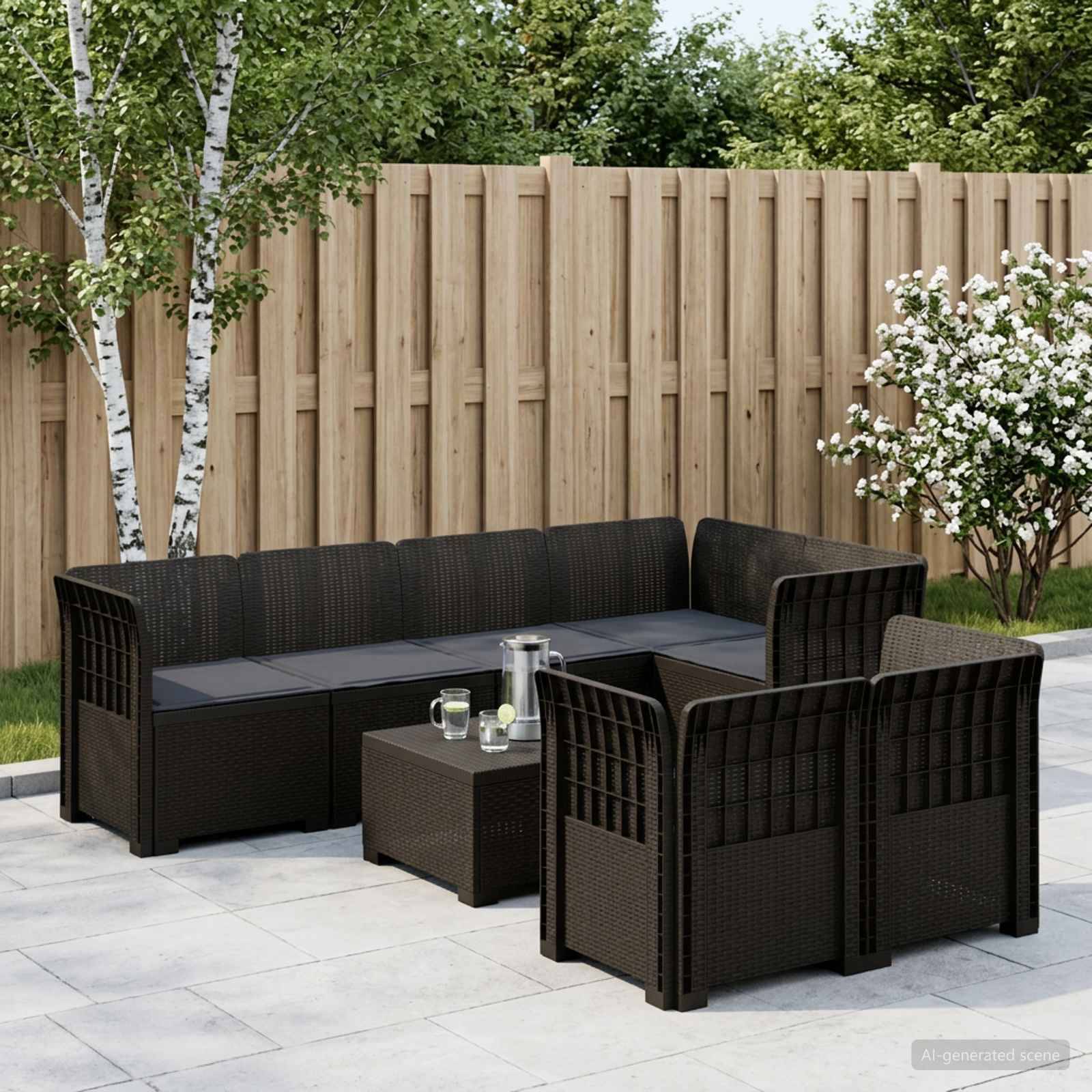 vidaXL 7-personers have-sofa med puder i rattanlook PP Antracit