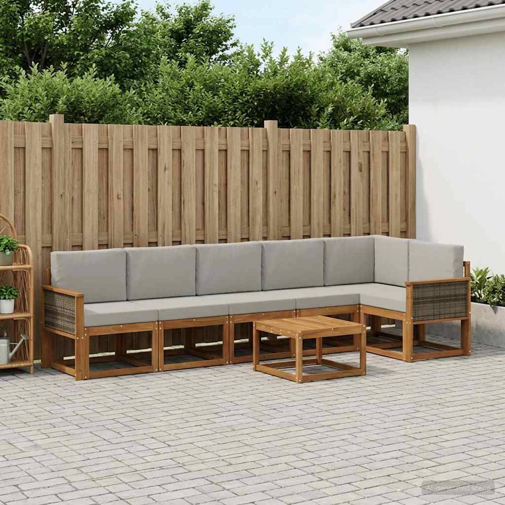 vidaXL Udendørs sofagruppe 7 stk. Naturfarvet og lysegrå Polyester