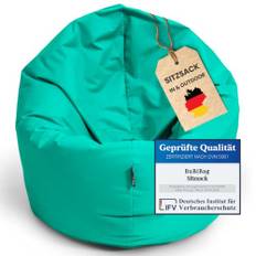 BuBiBag 2 in 1 Sitzsack M - XXL – Gaming-Sitzsack, Sofa & Bodenkissen – Wasserfest für Indoor & Outdoor – Sitzsack mit Füllung – Öko Tex geprüft für Erwachsene & Kinder (100 cm Durchmesser, Türkis)