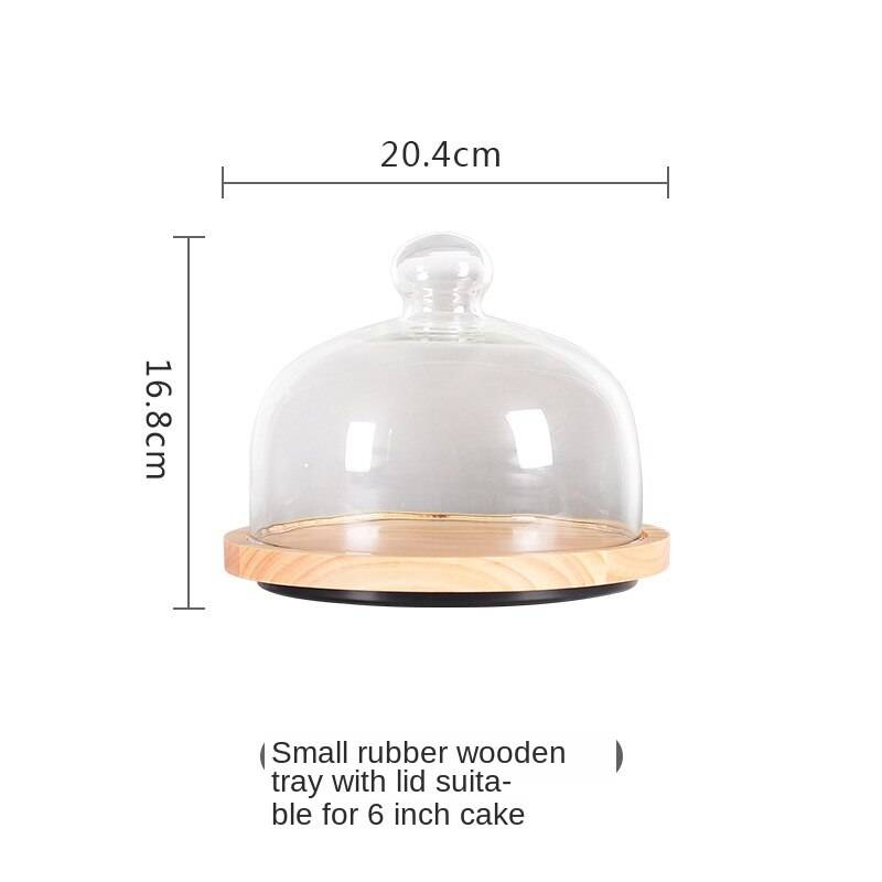 Roterande tårtfat trä födelsedag dessert display bricka fruktfat hushålls serveringsfat bageri gör tårtställ glasskydd - Litet gummiträ