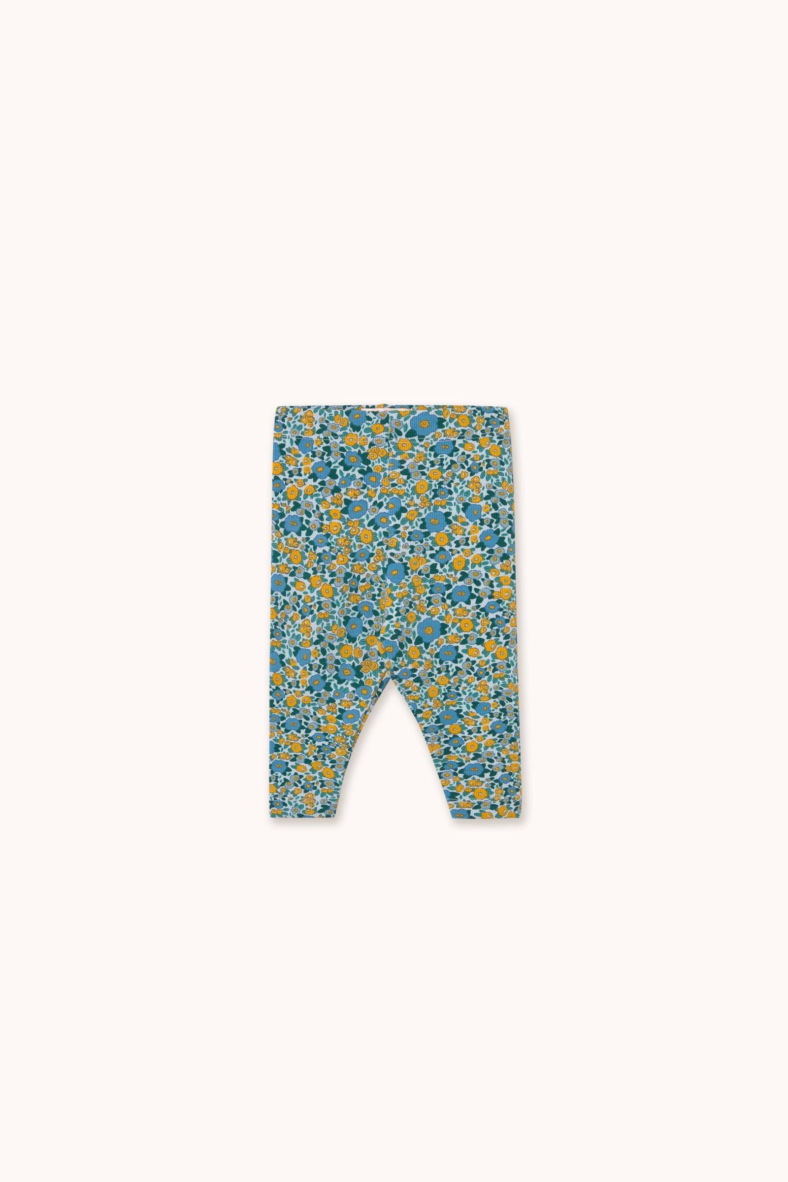 Tinycottons | Flower Pattern Rib Baby Pant | Washed Blue - 3m
