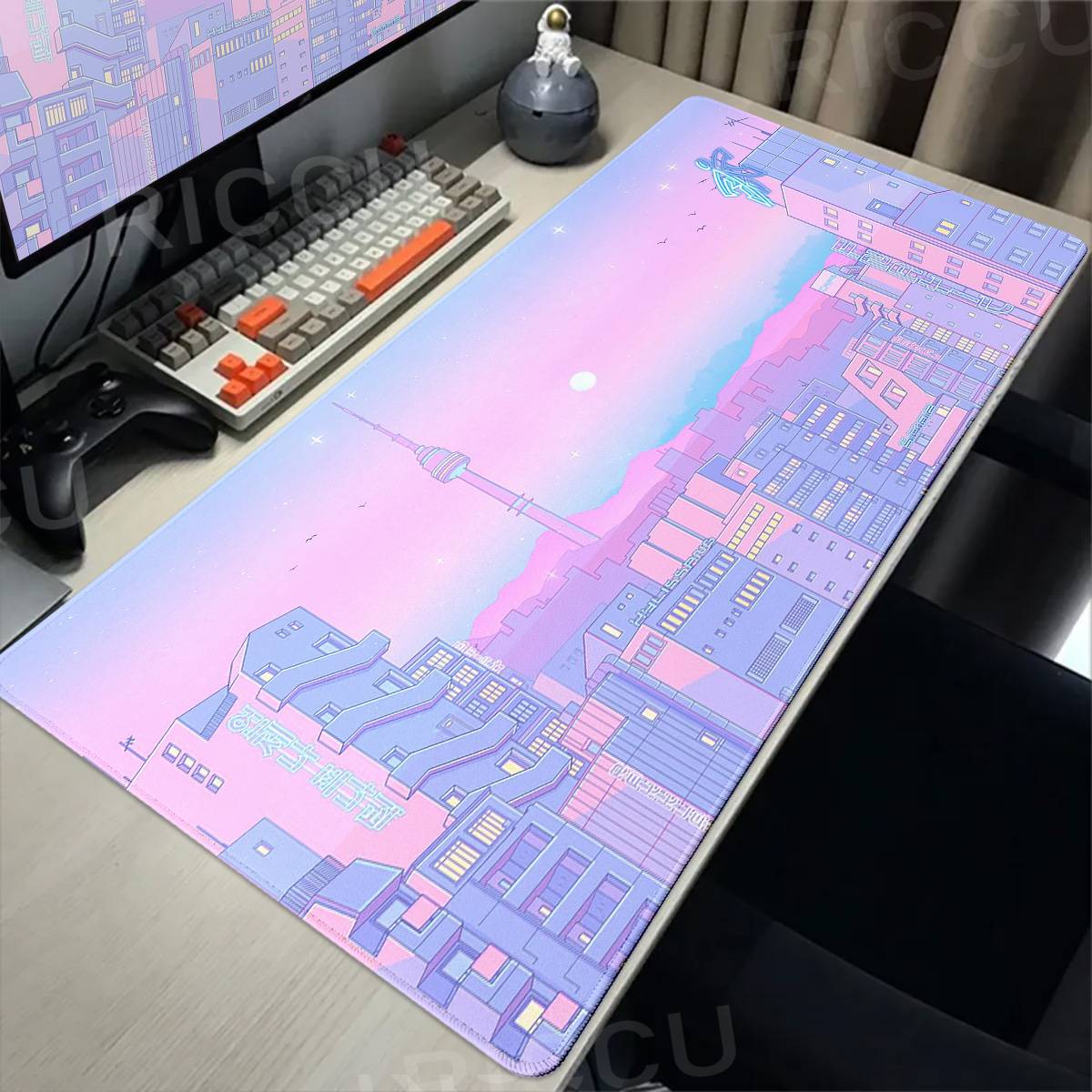 Pink Moon big Mousepad Anime Mouse Pads Gaming Mouse Pad Cartoon Non-Slip Deskmat Keyboard Mat Desk Protector Pc Accessories