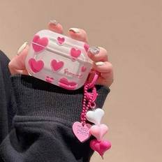 AirPods 3 Skyddsfodral med dekoration med rosa hjärta, kompatibel med Airpods Pro 2, AirPods 2, Apple Wireless Bluetooth Earphones, Creative Soft Shel - Genomskinlig (AirPods1/2,AirPods Pro,AirPods 3,AirPods Pro (2nd generation))