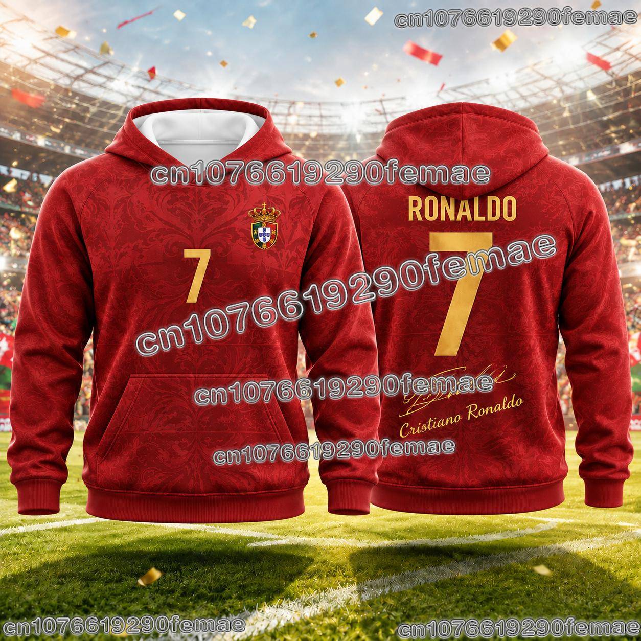 Ronaldo Portugal Football Jersey Hoodie Kids Long Sleeve Pullover Sweatshirt Soccer Supporter Casual Streetwear Apparel cm