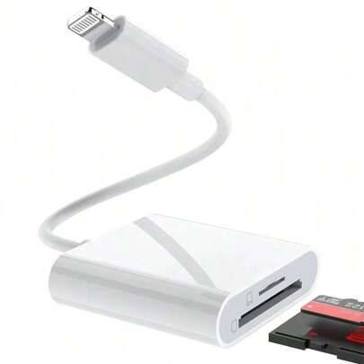 1 st SD-kortläsaradapter kompatibel med iPhone/kompatibel med/kamera, SD TF-minneskortläsare med dubbla kortplatser, spårningskamera, bärbar Micro SD- - Vitt (Type C,Lightning)