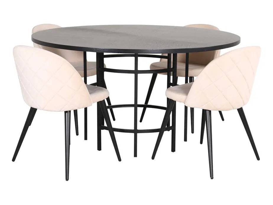Venture Design Copenhagen & Velvet matgrupp Beige/svart 4 stolar & bord 140 cm