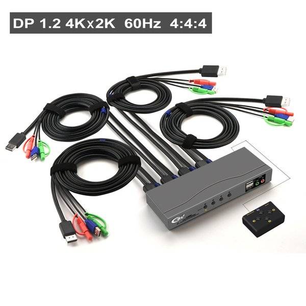 CKLau 2 Port KVM Switch Dual Monitor Displayport USB 3.0 4K 60Hz with Audio and Cables Support Simulation EDID
