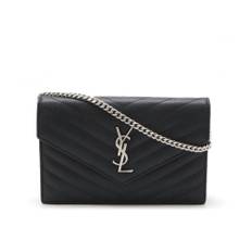 Yves Saint Laurent Vintage, Pre-owned, Dam, ONE Size, Läder, Förhandsägd Monogram Plånbok på Kedja Chevron