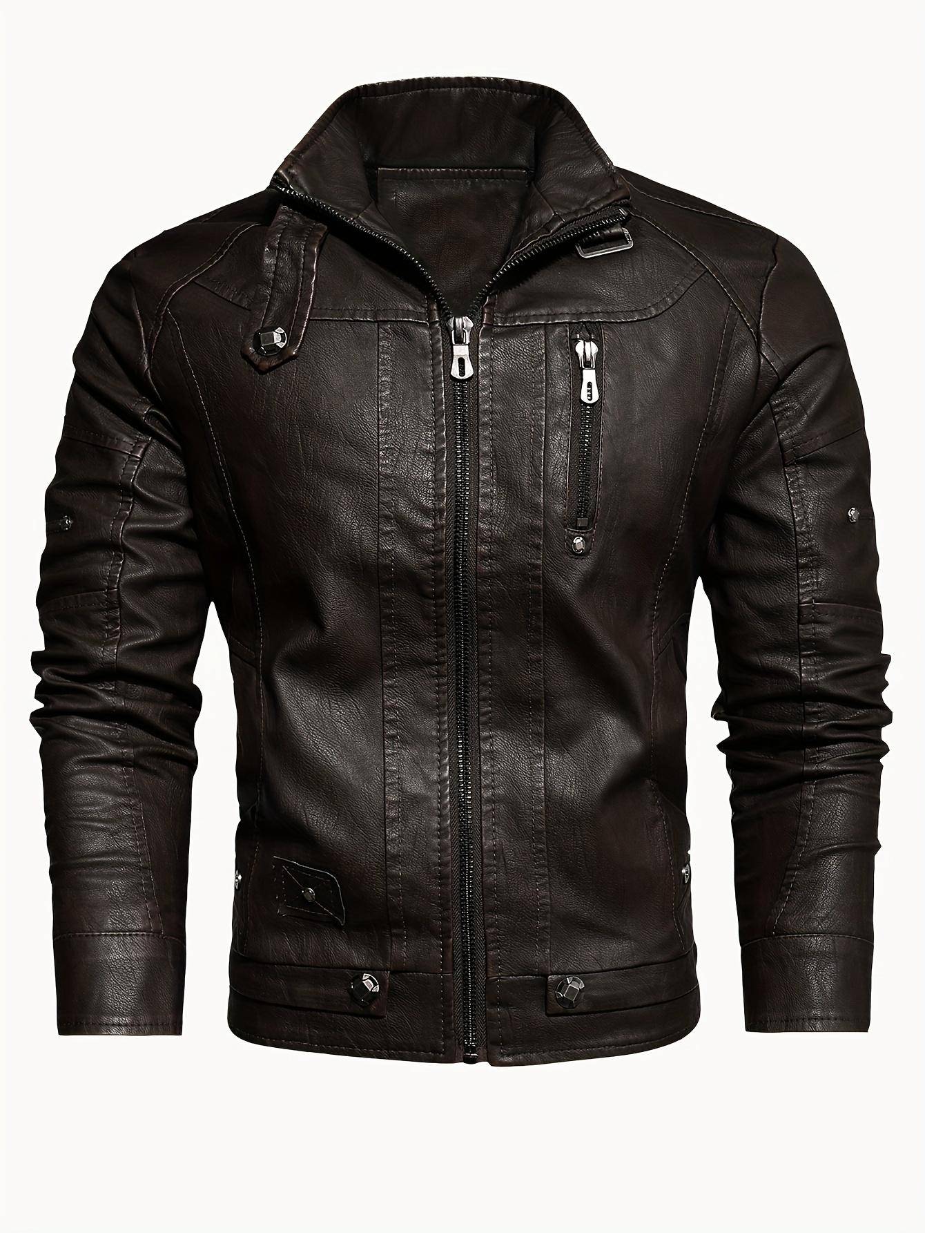 Retro PU Biker Jacket - Men's Casual Stand Collar Faux Leather Jacket - Stylish & Durable Perfect for Fall/Winter - Ideal Gift for Fashionable Guys XXXXXL