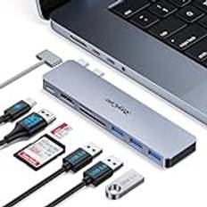 USB-C-adapter HDMI-hub för MacBook Pro/Air M1 M2 2023 2022 2021 13 tum 15 tum 16 tum, RayCue USB-C till HDMI Mac tillbehör Multiport Dongle med 4K HDMI, Thunderbolt 3, 3 x USB A 3.0-portar, SD- och