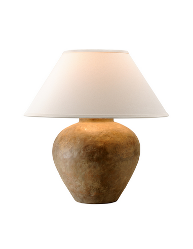 CALABRIA Bordlampe i keramik og linned H58,5 x Ø56 cm 1 x E27 - Sienna brun/Off-white