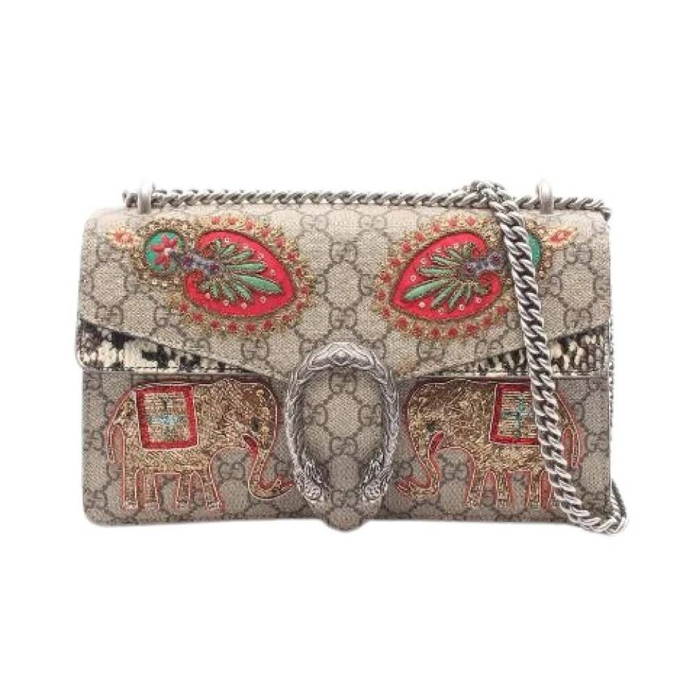 Gucci Vintage Pre-owned Dionysus GG Supreme Coated Canvas Exotic Leather Skuldertaske - Vintage - Dame - Beige - ONE SIZE - Uld
