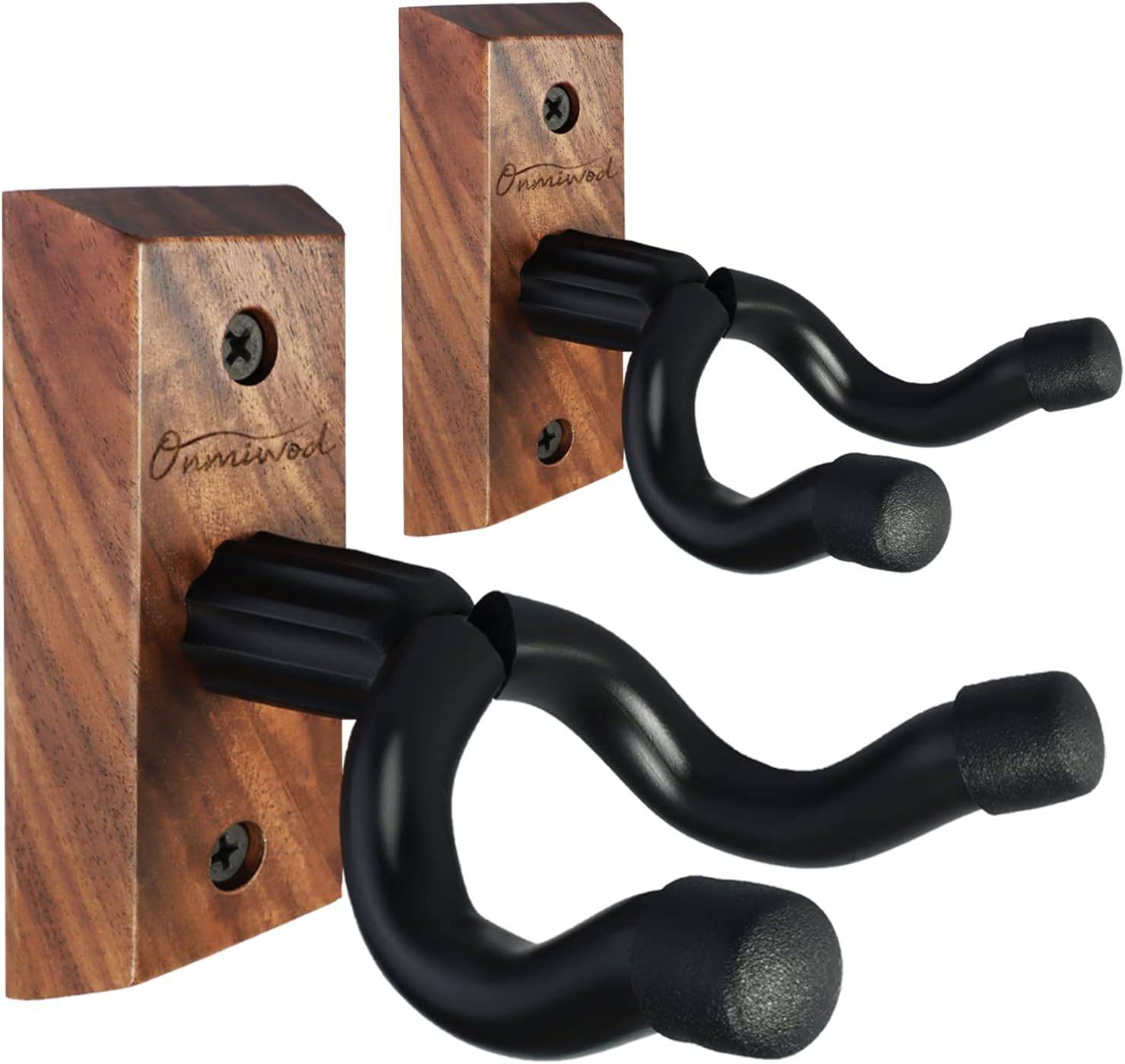 Gitarrväggfäste 2-pack, Gitarrhängare i Svart Valnötsträ, U-format Gitarrväggfäste, Gitarrhållare Krok Ställ Vägg för Akustisk black