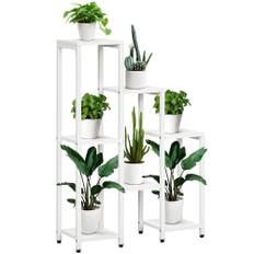 Blomsterstativ, plantestativ, 7 etager, til indendørs og udendørs brug, stål, hvid, 65 x 23 x 94,5 cm