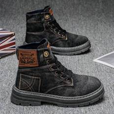 Four Seasons Spring Large Herr High Cut Tjocksulor American Cowboy Nya fashionabla slitstarka Sneakers Boots Andas Work Boots Stor Storlek Bred Fett - Svart (CN39,CN40,CN41,CN42,CN43,CN44,CN45,CN46,CN47,CN48)