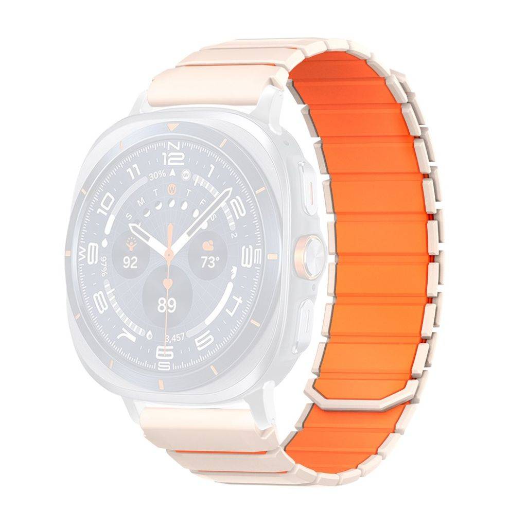 Samsung Galaxy Watch9/9 Classic/8/8 Classic Tofarvet magnetisk silikone urrem - Hvid/Orange