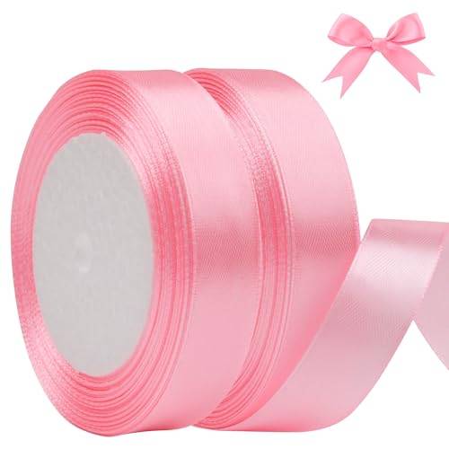 AWCIGG® Satinband rosa, 44 m x 20 mm presentband dekoration band tygband band för presentförpackning, blomster, hantverk, sömnad, bilar, bröllop, jul (22 m/rulle)