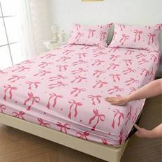 1pc Fitted Sheet, Bedding, Mattress Protector, Bed Cover, Bed Sheet, Cozy Home Textile, Breathable And Anti-Pilling Mattress Protector, Pink Bowknot P - Multicolor - Multi-size