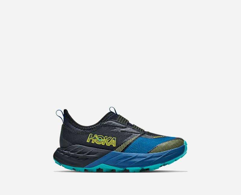 HOKA Speedgoat 7 Schuhe für Kinder in Black/Night Glow Blue Größe 33 1/3K | Gelände
