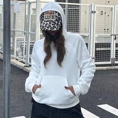 TEENGIRL Vit leopardtryck & engelsk text med raglanärm hoodie sweatshirt, retro amerikansk avslappnad stil, oversized - Vitt (14Y,13Y,16Y,15Y)