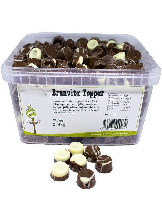 2,4 kg Brune og Hvide Chokoladetopper.