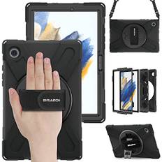 BRAECN für Samsung Galaxy Tab A8 Hülle 10,5 Zoll 2022 SM-X200/SM-X205/SM-X207, Stoßfeste Robuste Tragbare Hülle mit 360° Drehbarem Ständer, Handgurt und Schultergurt, Stifthalter, Schwarz