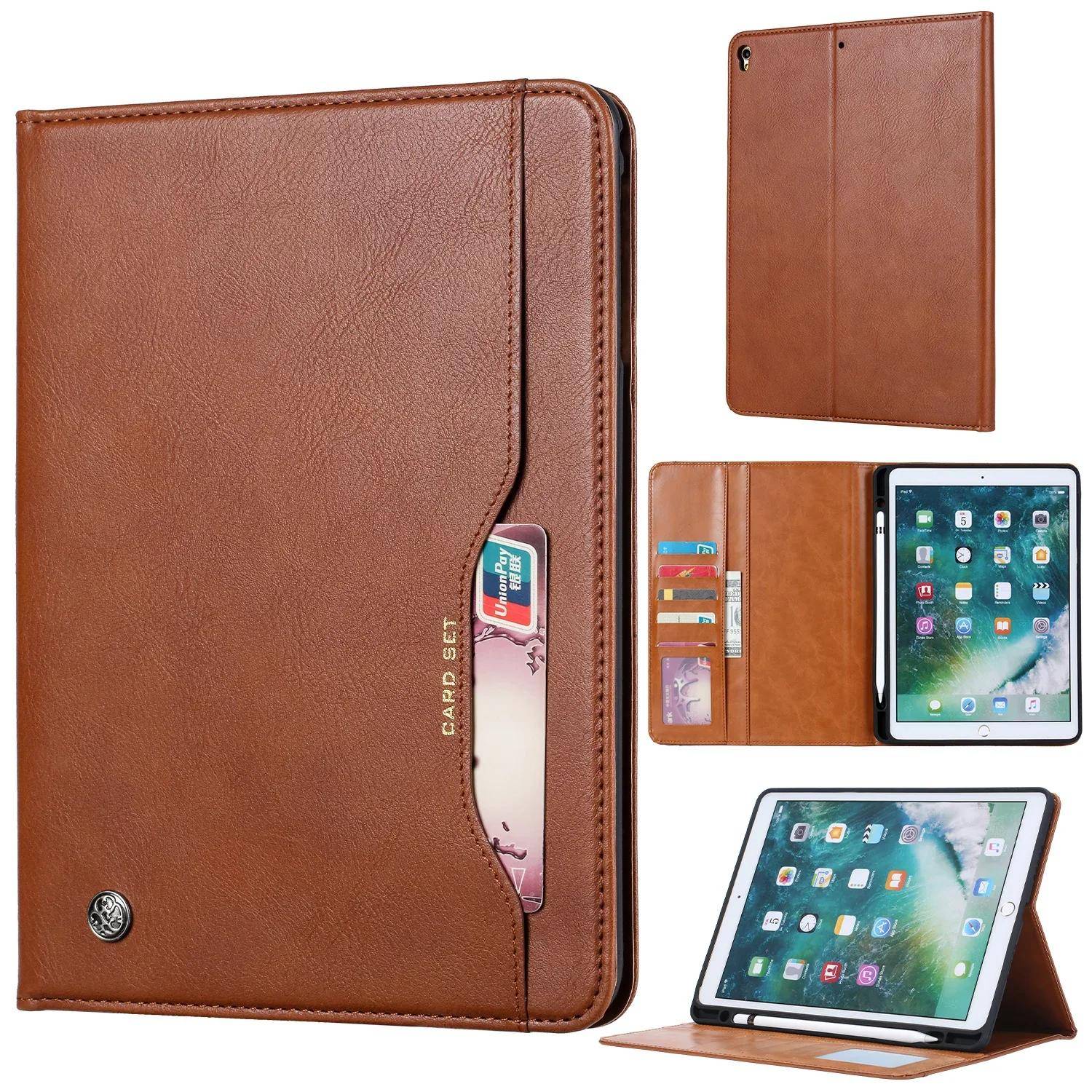 Lyxigt Fodral i Läder med Fällbar Lock för Apple iPad Air Pro 13 11 12.9 Air 4 5 10 9 8 7 6 5:e Generationen Mjukt Skinnkänsla Skyddande Cover brun