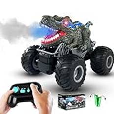 BOTATA Dinosaurie lastbil leksak, fjärrstyrd bil, barn, monstertruck från 3 4 5 6 7 8 år, 2,4 GHz med ljus, ljud, spruta, all terräng RC bilar, leksaker, presenter för pojkar