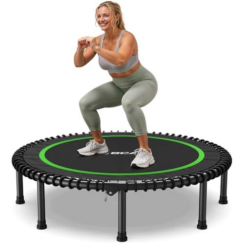 BCAN 122 cm hopfällbar mini-studsmatta, tyst bungee-sladd, stabil och tyst träningsstudsmatta för barn vuxna inomhus/trädgård träning max 250 kg – grön